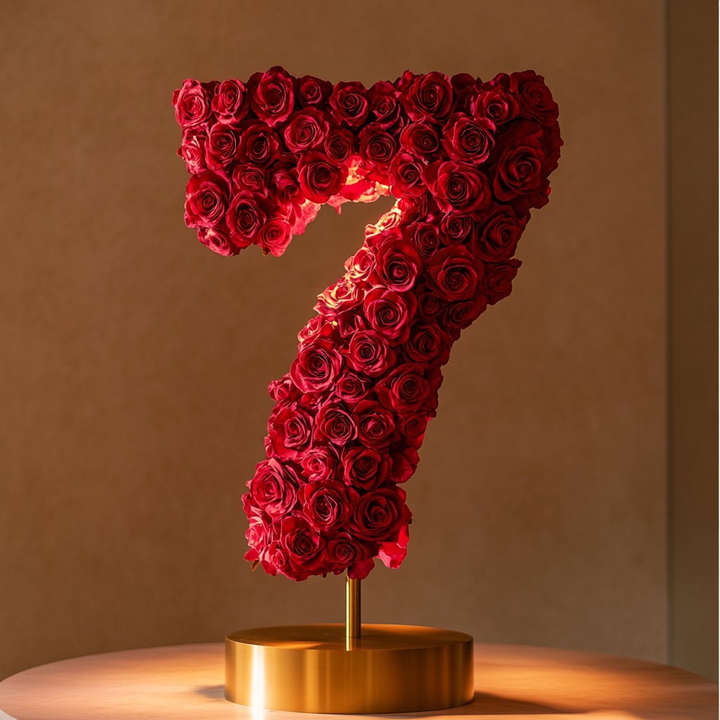 Red Rose Eternal Number 7 Lamp - Imaginary Worlds