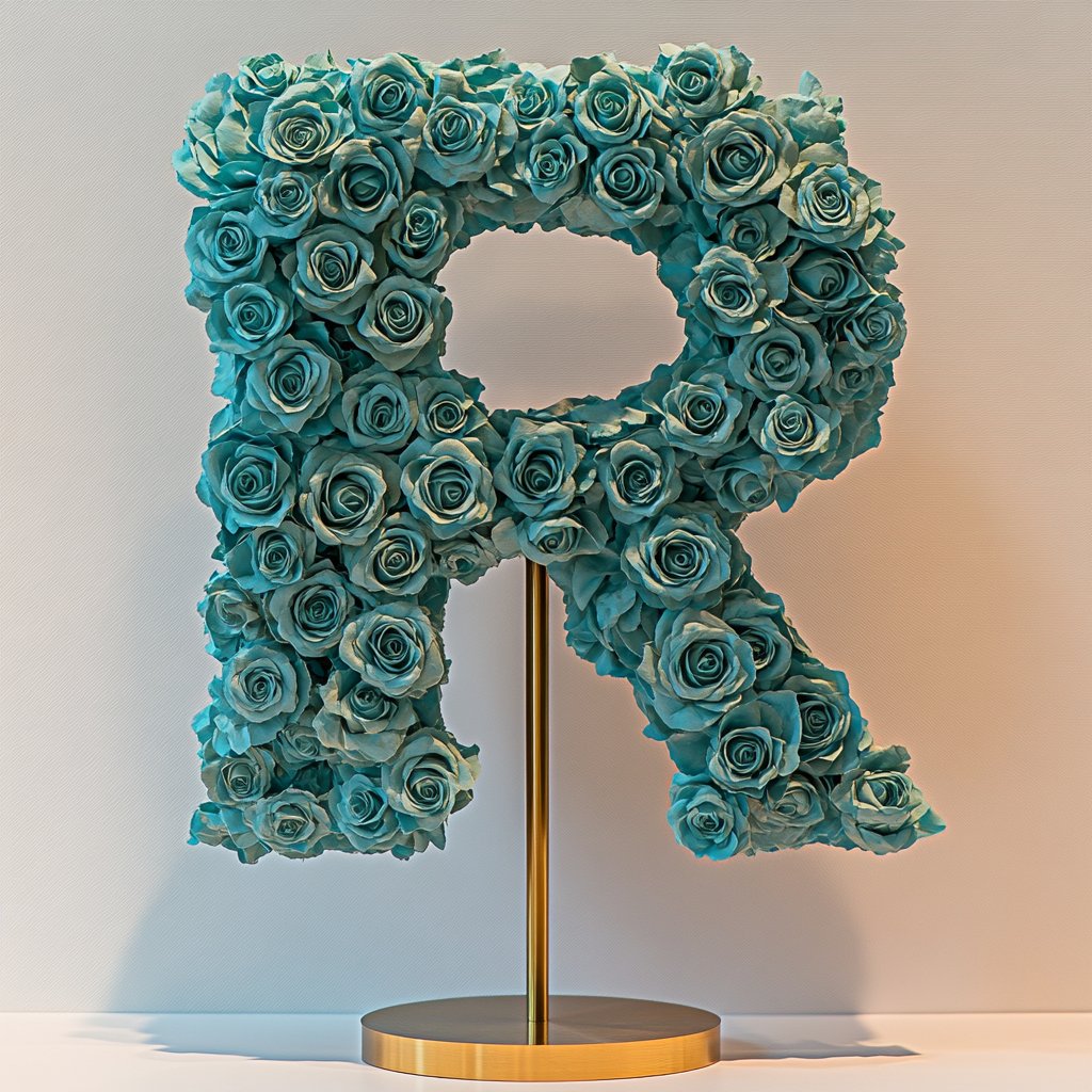 Rhea Teal Rose Letter R Lamp - Imaginary Worlds