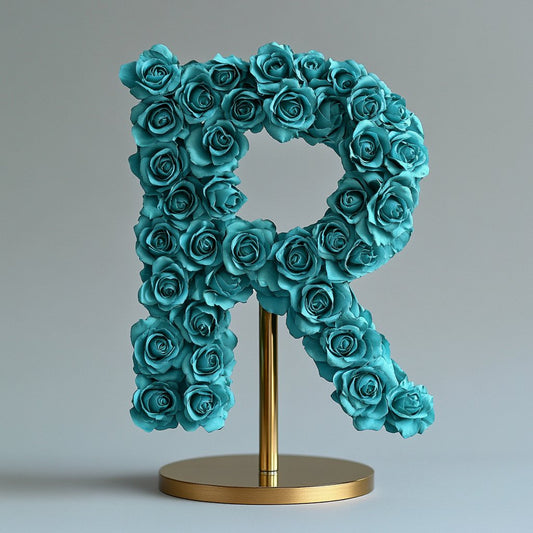 Rhea Teal Rose Letter R Lamp - Imaginary Worlds