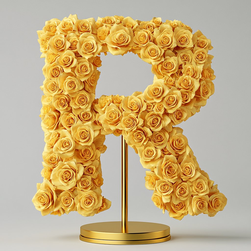 Rhea Yellow Rose Letter R Lamp - Imaginary Worlds