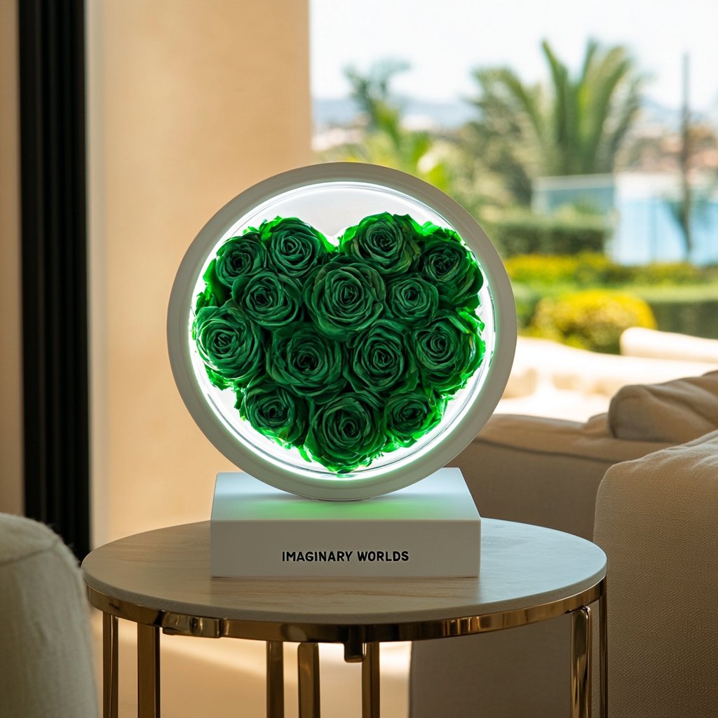 Round Green Heart Flower Lamp - Imaginary Worlds