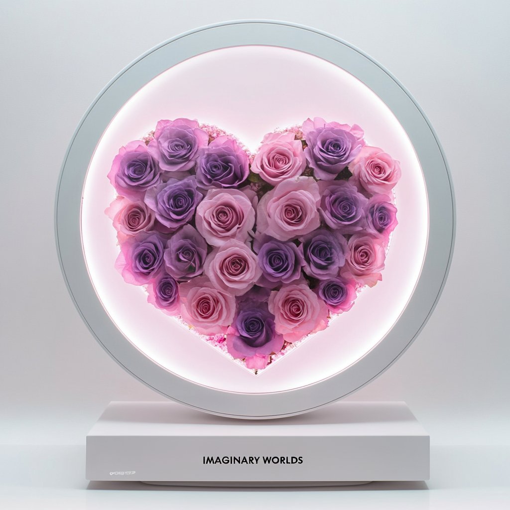 Round Pink and Purple Heart Flower Lamp - Imaginary Worlds