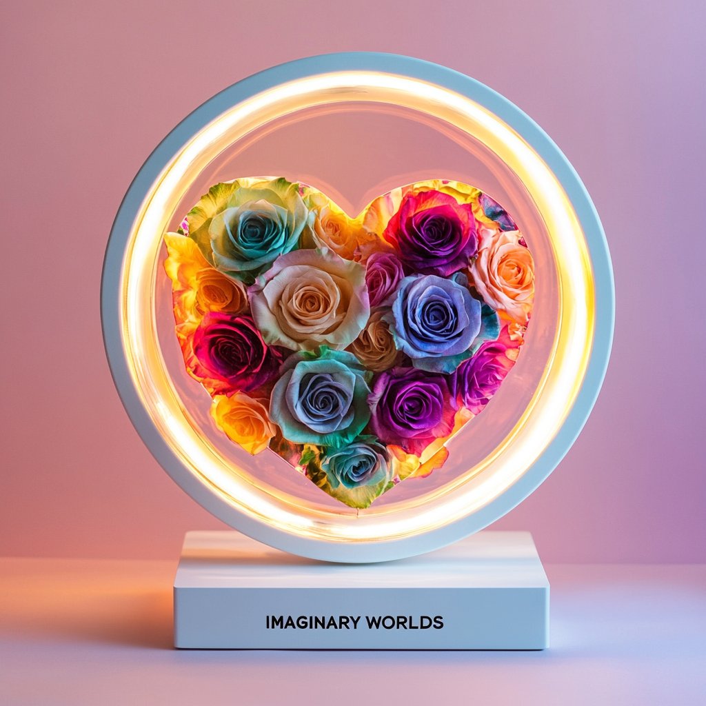 Round Rainbow Heart Flower Lamp - Imaginary Worlds