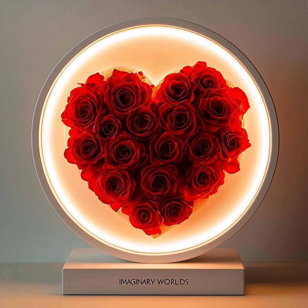 Round Red Heart Flower Lamp - Imaginary Worlds