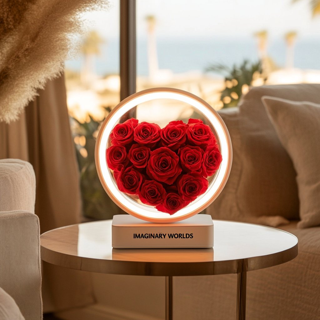 Round Red Heart Flower Lamp - Imaginary Worlds