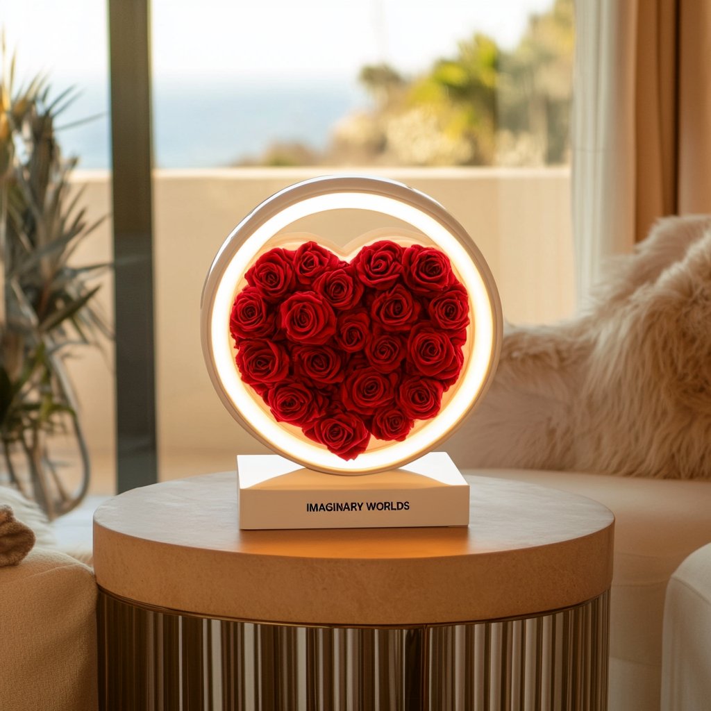 Round Red Heart Flower Lamp - Imaginary Worlds