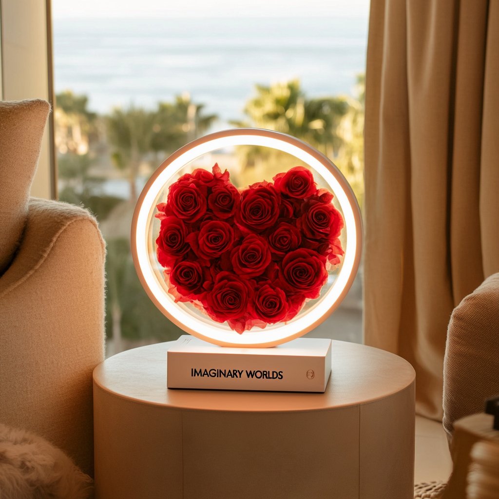 Round Red Heart Flower Lamp - Imaginary Worlds