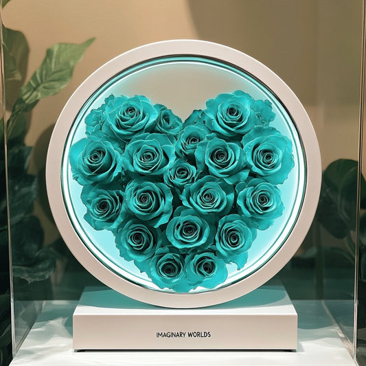 Round Tiffany Blue Heart Flower Lamp - Imaginary Worlds