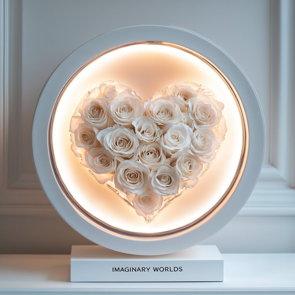 Round White Heart Flower Lamp - Imaginary Worlds