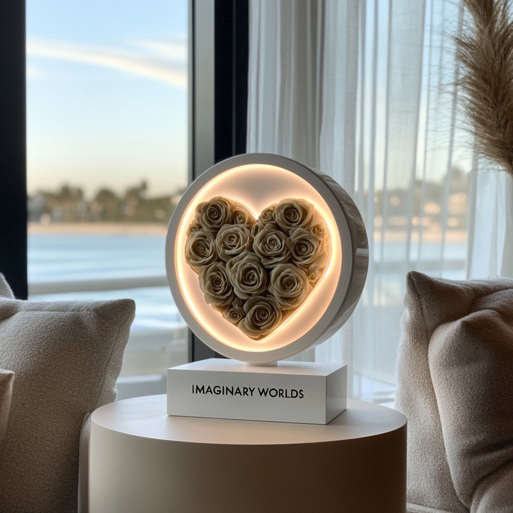 Round White Heart Flower Lamp - Imaginary Worlds