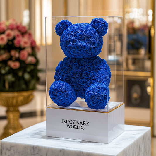 Royal Blue Preserved Rose Bear - Imaginary Worlds