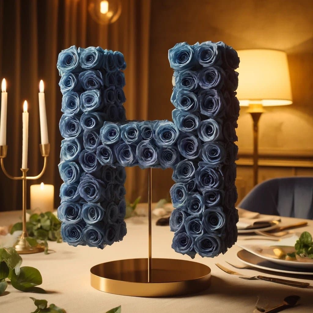 Royal Blue Rose Eternal Letter H Lamp - Imaginary Worlds