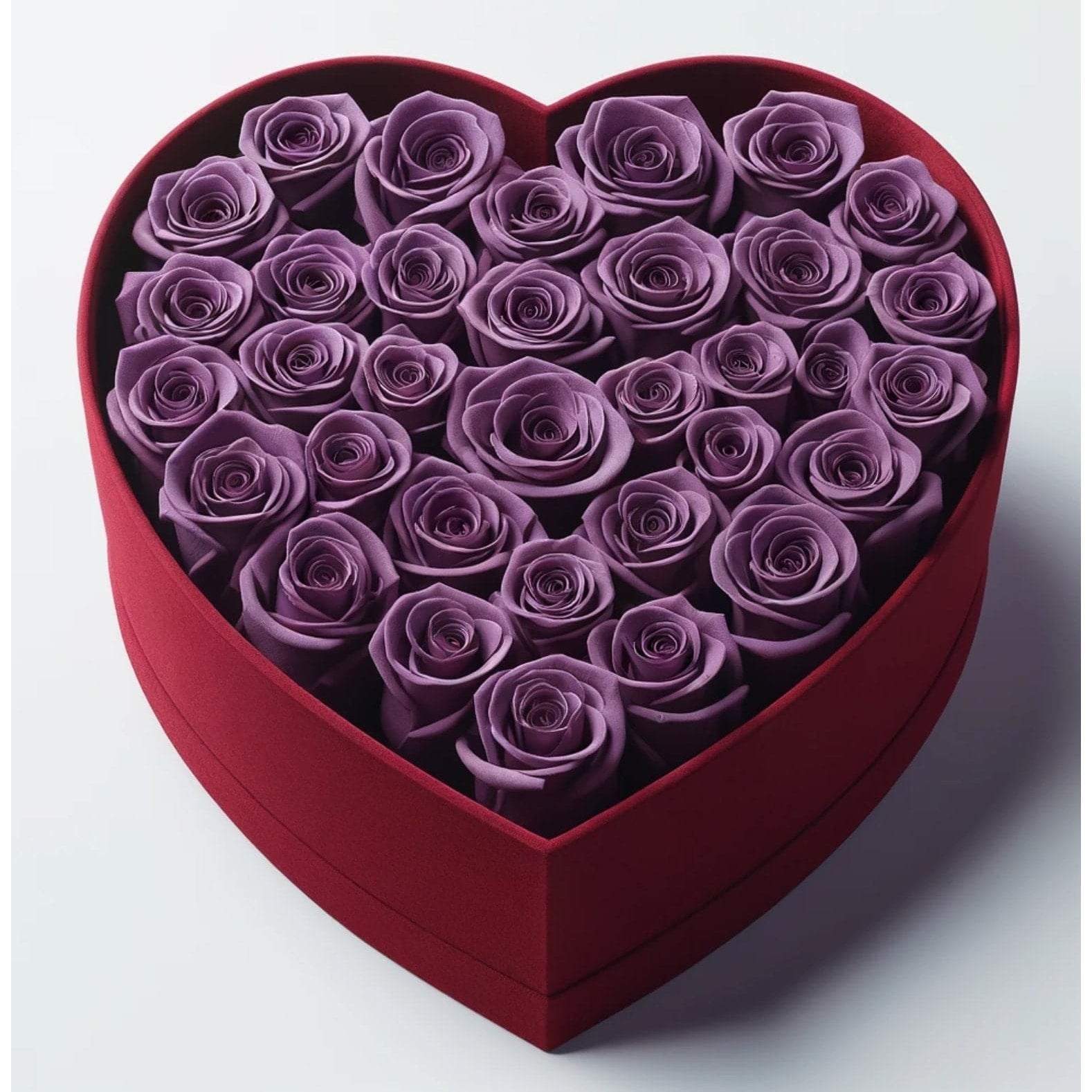 Royal Purple Forever Roses in Heart-Shaped Velvet Box - Imaginary Worlds