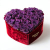 Royal Purple Forever Roses in Heart - Shaped Velvet Box - Imaginary Worlds