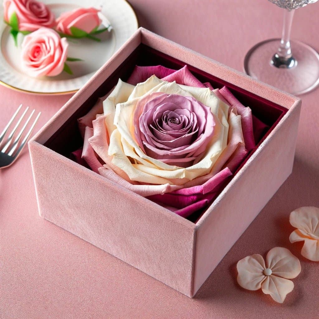 Single Pink, White, and Purple Rose Silk Box - Imaginary Worlds