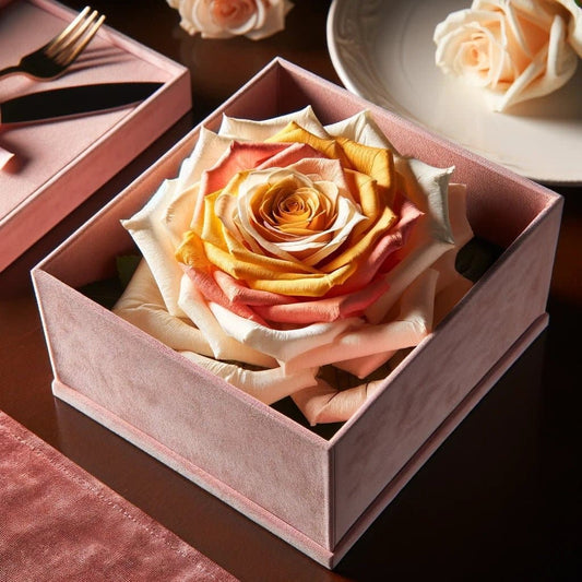 Single Pink, White, and Yellow Rose Silk Box - Imaginary Worlds