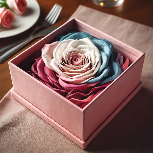 Single Pink, White, Blue, and Magenta Rose Silk Box - Imaginary Worlds