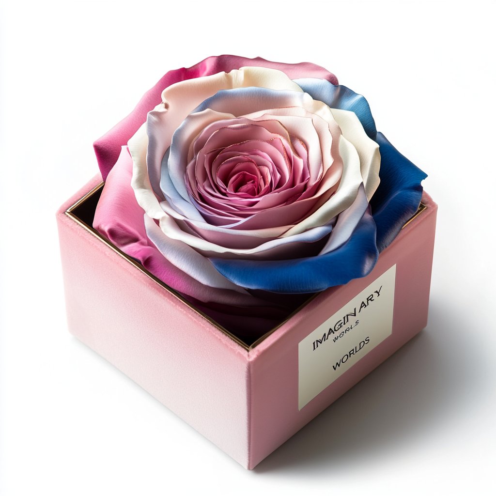 Single Pink, White, Blue, and Magenta Rose Silk Box - Imaginary Worlds