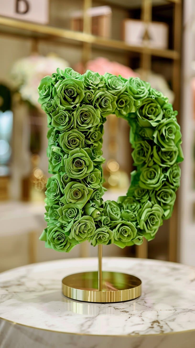 Standing Green Rose Letter D Lamp - Imaginary Worlds