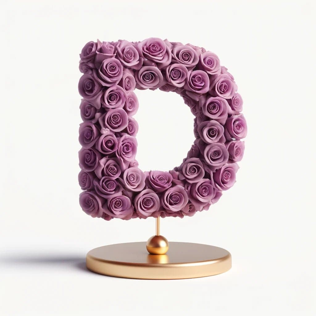 Standing Purple Rose Letter D Lamp - Imaginary Worlds