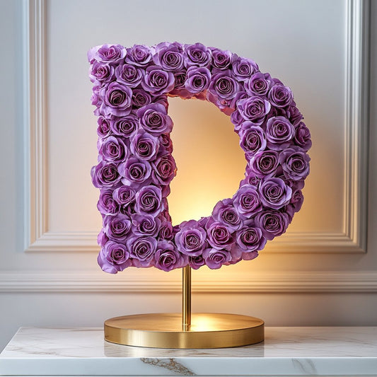 Standing Purple Rose Letter D Lamp - Imaginary Worlds