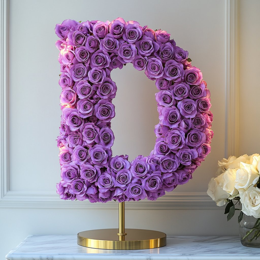 Standing Purple Rose Letter D Lamp - Imaginary Worlds