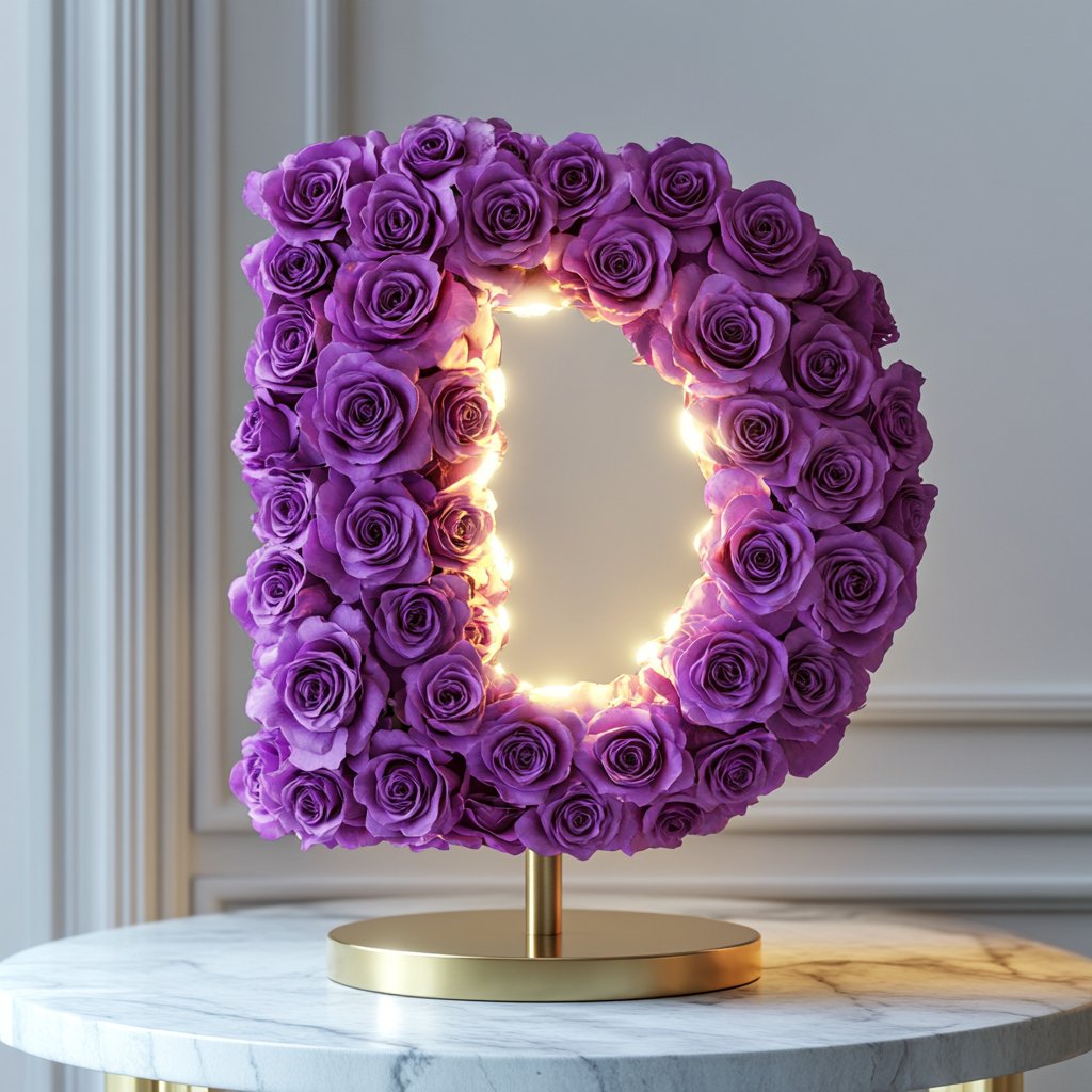 Standing Purple Rose Letter D Lamp - Imaginary Worlds