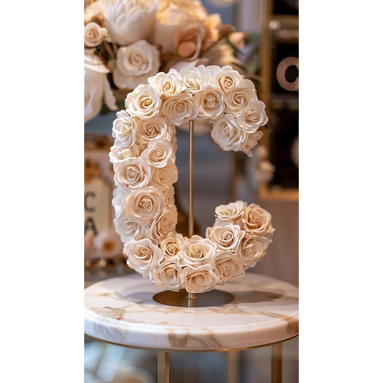 Standing White Rose Letter C Lamp - Imaginary Worlds