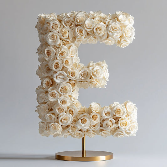 Standing White Rose Letter E Lamp - Imaginary Worlds