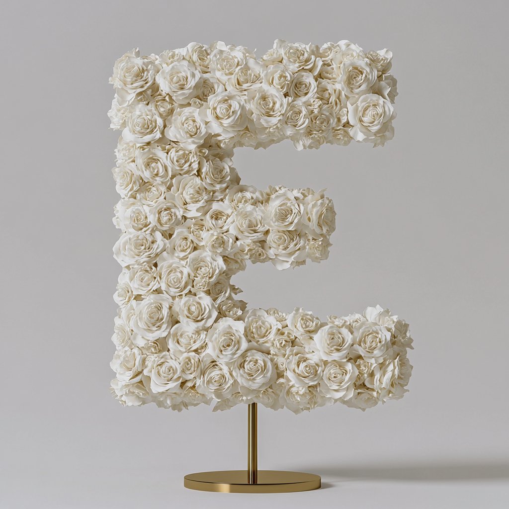 Standing White Rose Letter E Lamp - Imaginary Worlds