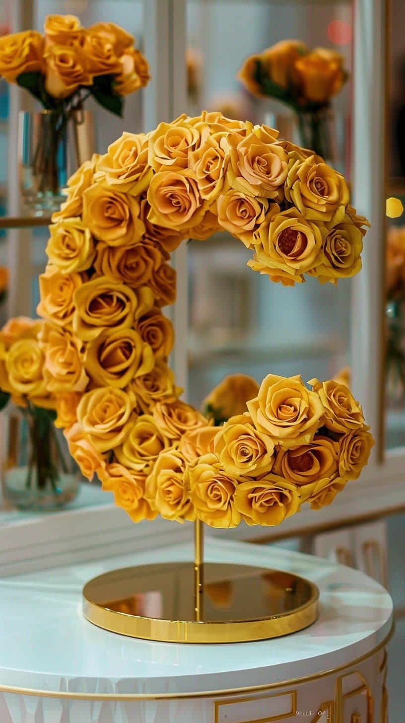 Standing Yellow Rose Letter C Lamp - Imaginary Worlds