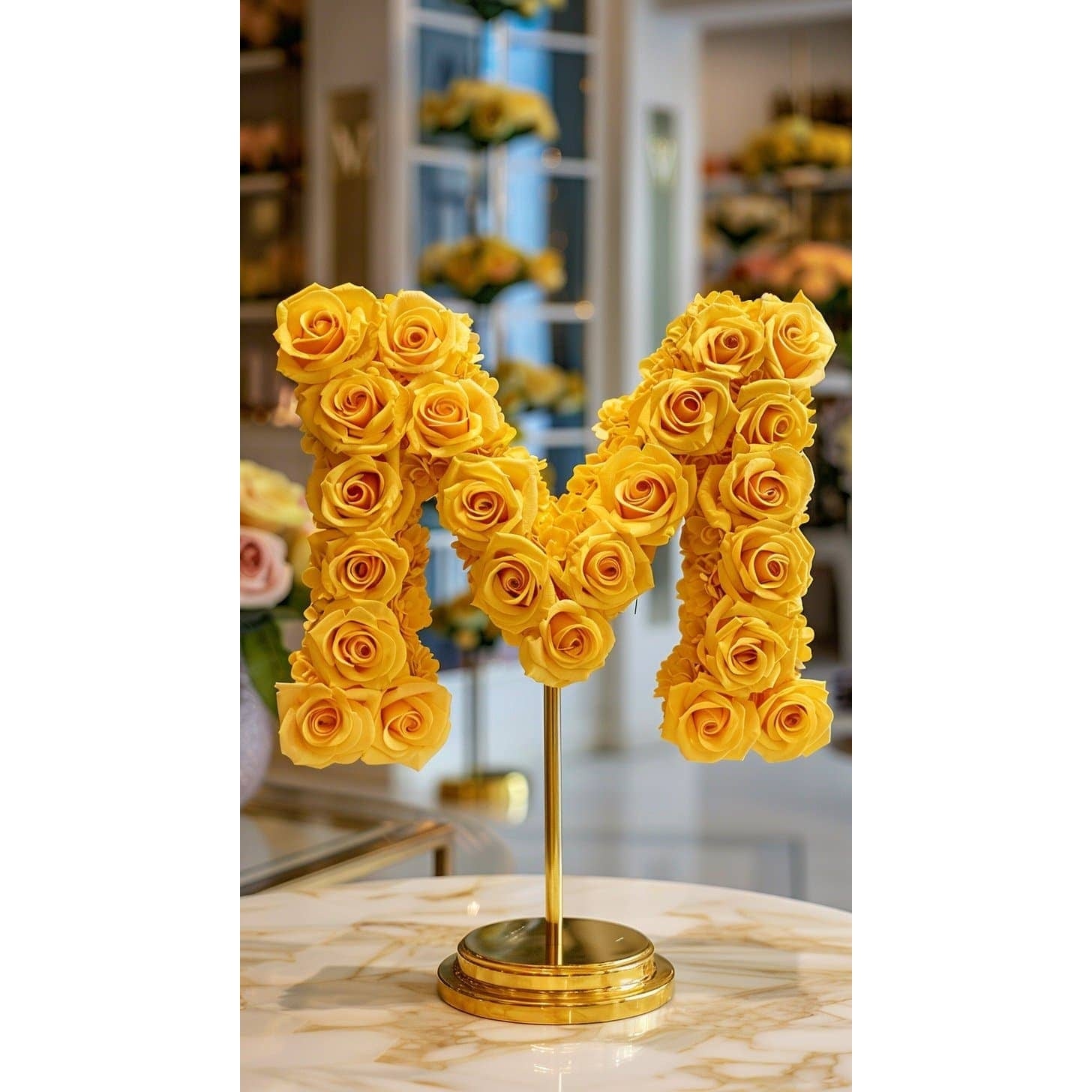 Standing Yellow Rose Letter M Lamp - Imaginary Worlds