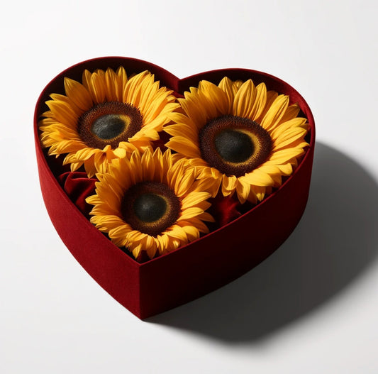 Sunshine Embrace Preserved Sunflowers in Red Velvet Heart Box - Imaginary Worlds