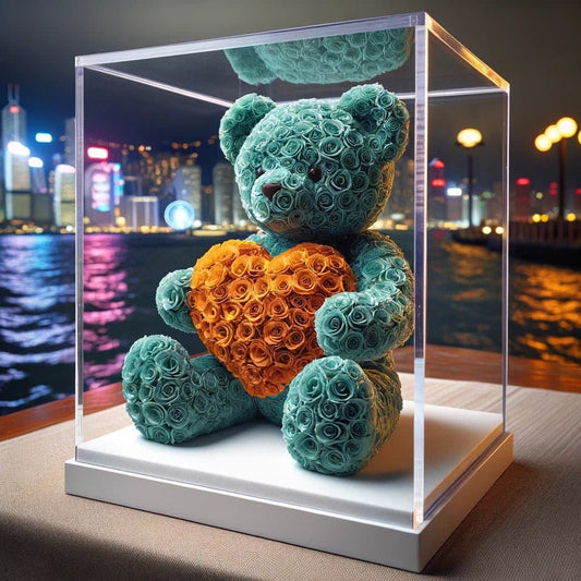 Teal Rose Bear with Orange Roses Heart - Imaginary Worlds