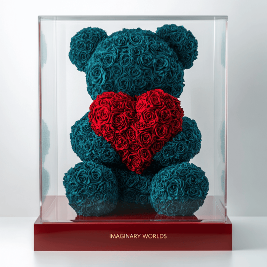 Teal Rose Bear with Red Roses Heart - Imaginary Worlds