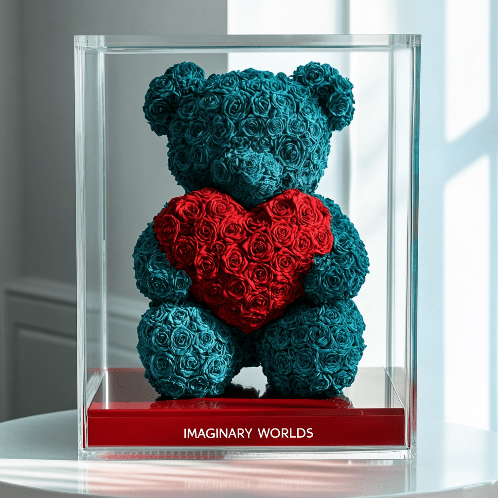 Teal Rose Bear with Red Roses Heart - Imaginary Worlds