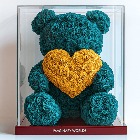 Teal Rose Bear with Yellow Roses Heart - Imaginary Worlds