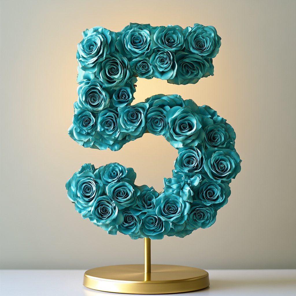 Teal Rose Eternal Number 5 Lamp - Imaginary Worlds