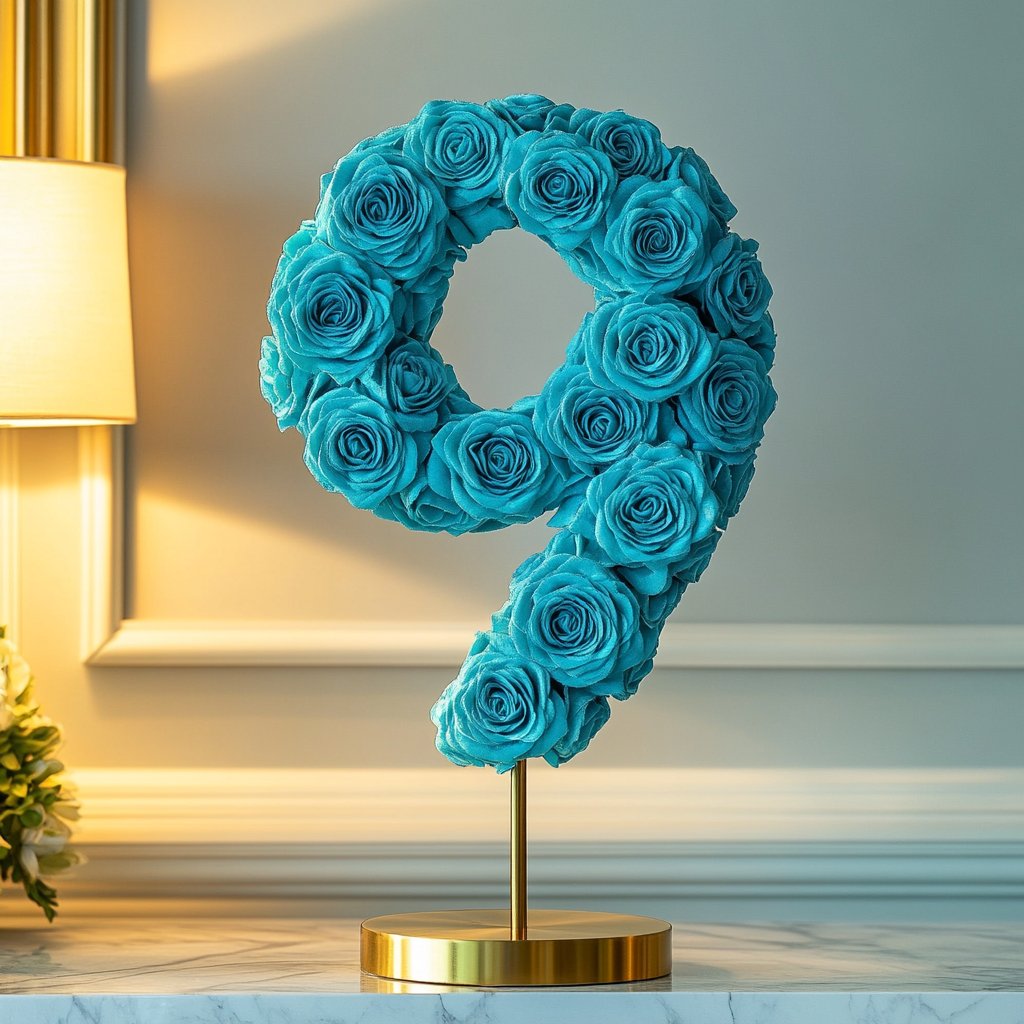 Teal Rose Eternal Number 9 Lamp - Imaginary Worlds