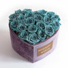 Teal Roses in Lavender Velvet Heart Box - Imaginary Worlds