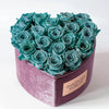 Teal Roses in Lavender Velvet Heart Box - Imaginary Worlds