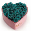 Teal Roses in Light Pink Heart - Shaped Velvet Box - Imaginary Worlds