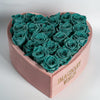 Teal Roses in Light Pink Heart - Shaped Velvet Box - Imaginary Worlds