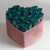 Teal Roses in Light Pink Heart - Shaped Velvet Box - Imaginary Worlds