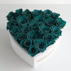 Teal Roses in White Heart - Shaped Velvet Box - Imaginary Worlds