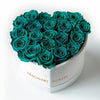 Teal Roses in White Heart - Shaped Velvet Box - Imaginary Worlds