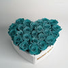 Teal Roses in White Heart - Shaped Velvet Box - Imaginary Worlds