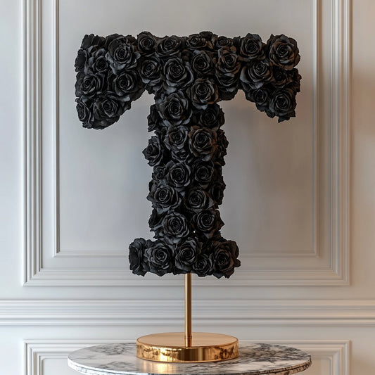 Thanatos Black Rose Letter T Lamp - Imaginary Worlds