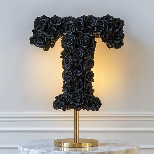 Thanatos Black Rose Letter T Lamp - Imaginary Worlds