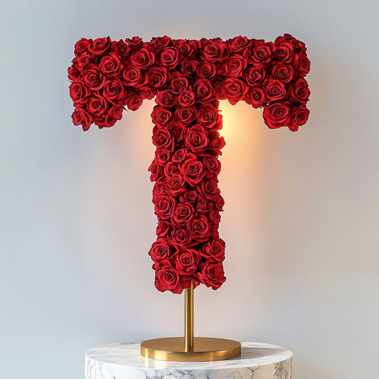 Thanatos Red Rose Letter T Lamp - Imaginary Worlds